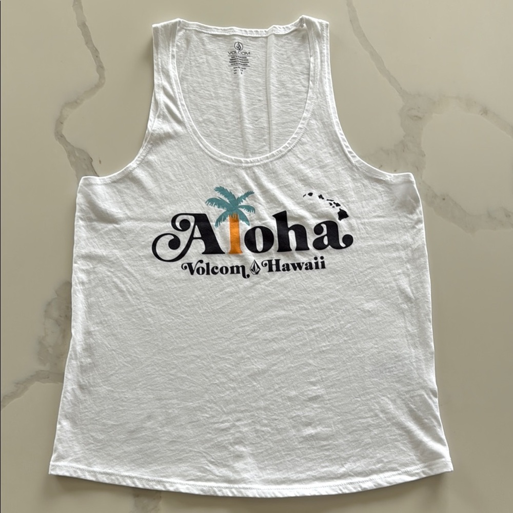 Volcom White Aloha Graphic Tank Top